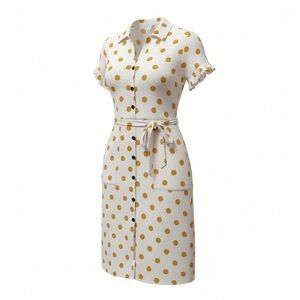 Monteau Cream Yellow Polka Dot Midi Dress Flowy Feminine